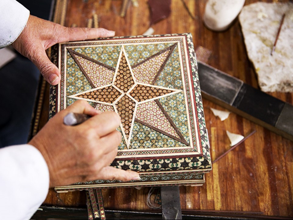 Iranian Handicraft: Khatamkari jewelry box.